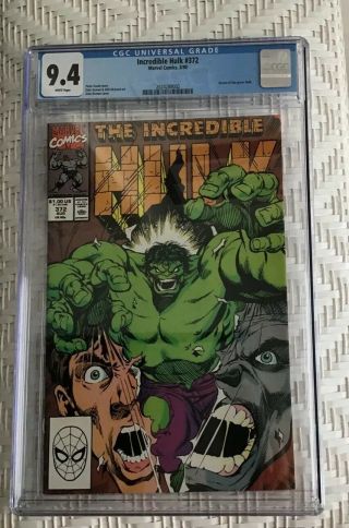Incredible Hulk 372 Cgc 9.  4 Marvel 1990 White Pages