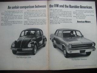 1968 Rambler Compare Vw 1500 Bug To Rambler American Print Ad 8.  5 X 11 "
