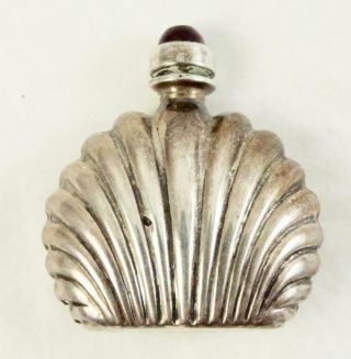 Rare Antique Mexico Ormex Sterling Silver Perfume Bottle With Garnet Cab
