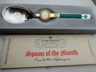 Cool Anton Michelsen Denmark Sterling Silver Enamel Spoon Of The Month December