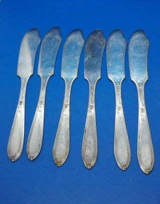 Antique 1919 England Silver Plate Set Of 6 Butter Knives Rosemary Pattern