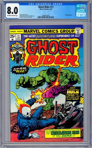 Ghost Rider 11 Cgc 8.  0 Incredible Hulk Xover Sal Buscema Art Gil Kane Cvr 1975