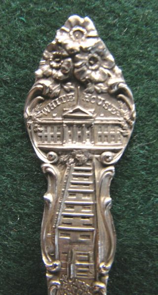 Sterling Souvenir Spoon Washington Dc & Virginia - White House & Mt.  Vernon