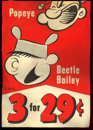 Popeye,  Blondie VERY RARE Comic Pack Store Display Poster 1960’s King Comics 3