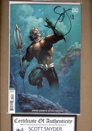 Justice League 10 Aquaman Variant Signed By Scott Snyder W/coa Dc 2018 Nm