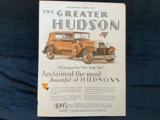E Hudson Landau Sedan 1929 Ad 13 1/2 X 10 1/2