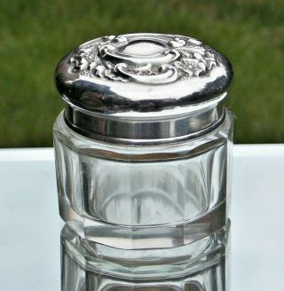 Pretty Victorian Levi & Salaman Solid Silver Facet Cut Glass Dressing Table Jar