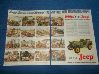 1946 2 Page Car Ad Vintage Jeep Mobile Power Unit Truck Tractor Runabout Farm