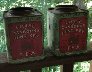 2] Antique 1900 - 20’s Chase & Sanborn Hung Kee Black Tea Tins Boston Chicago Cans