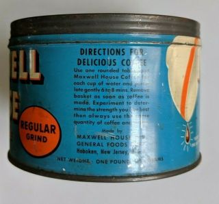 Vintage Maxwell House Coffee Can 1 LB Regular Grind Empty NO LID 4