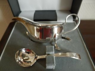 Vintage Silver Plated Sauce Boat With Ladle In Presentation Box