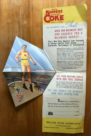 Meuer Fuel Co.  Circus Trapeze Popup Ad Madison Wisc 1940s Vintage Chicago Coke