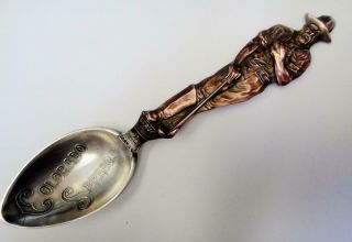 Antique Small Souvenir Spoon,  Full Figural Miner Handle,  Silver,  Copper,  Bronze.