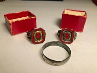 (3) Antique Sterling Rings 1 - Russian Inscribed 