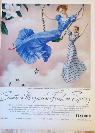 1949 Print Ad Textron Sweet As Magnolias Hostess Lingerie Art Sternberg