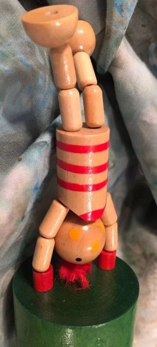 Vintage Wooden Hand - Painted PUSH - UP Press Action Red - Head PUPPET TOY 5