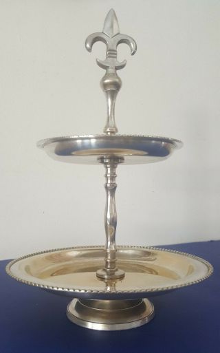 Vintage Bombay Silverplate Double - Layer Cake Pan Plate Fruit Bowl Dessert Tray