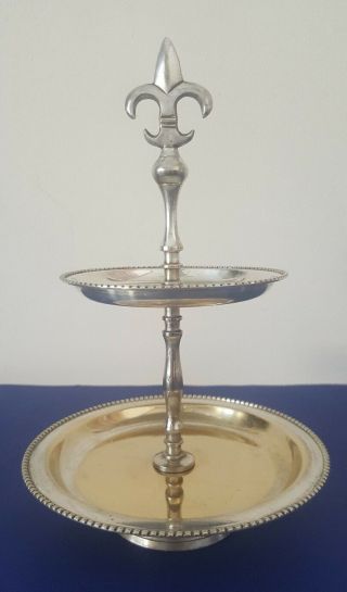 Vintage Bombay Silverplate Double - Layer Cake Pan Plate Fruit Bowl Dessert Tray 2