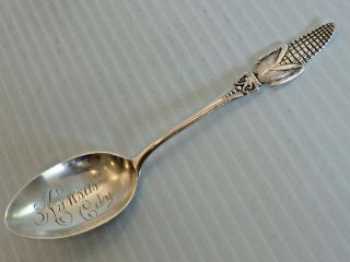 " Kansas City " Sterling Silver Souvenir Spoon W/ Ear Of Corn On Handle End