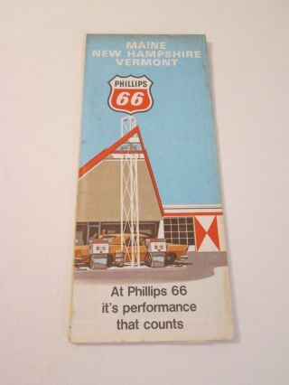 Vintage 1970 Phillips 66 Maine Nh Vt Gas Service Station Travel State Road Map