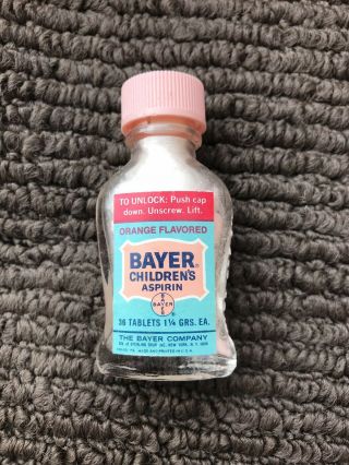 Vintage Bayer Children’s Aspirin For Children Glass Bottle