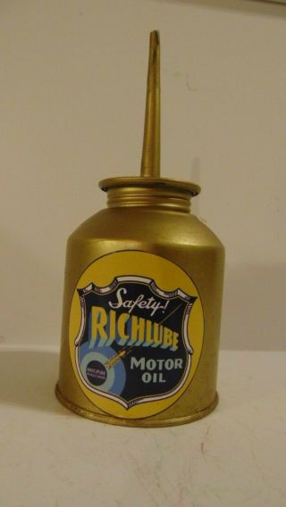 Safety Richlube Dad Vintage Pump Oil Can Gasoline Station Garage Display