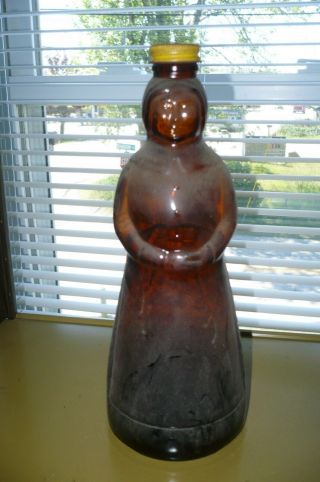 Vintage Mrs Butterworth Aunt Jemima Dark Brown Glass Syrup Bottle W/metal Cap