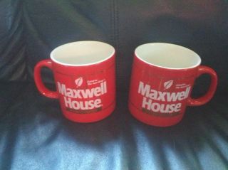 2 Maxwell House Instant Coffee Red Mugs Retro Vintage Good To The Last Drop