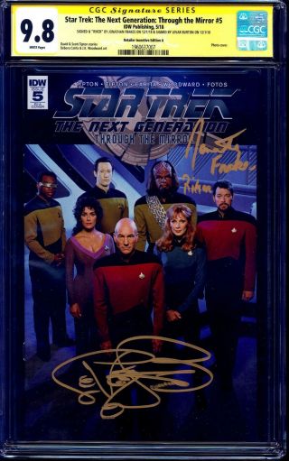 Star Trek Tng 5 Photo Variant Cgc Ss 9.  8 Signed X2 Jonathan Frakes Levar Burton
