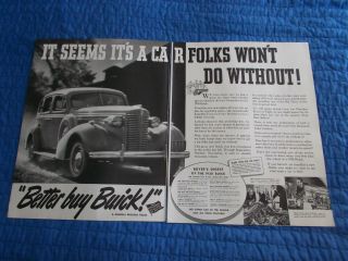 1938 2 Page Old Car Ad Buick Anolite Piston Dynaflash Torque Tube Drive Report