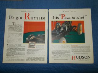 1932 Two Page Vintage Hudson Motor Ad Pacemaker Essex Sedan Flyer Placard Promo