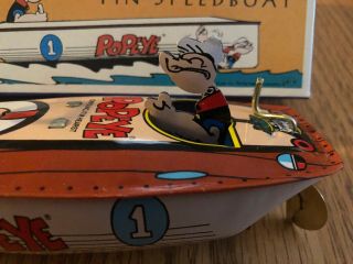 1996 Vintage Schilling Assoc.  Popeye the Sailor Man Wind Up Tin Speedboat Boat 2