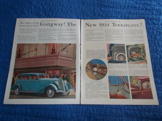 1934 2 Page Old Car Ad Hudson Terraplane Aaa Performance Record Syncro Shift Pic