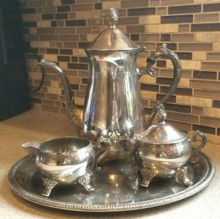 Vintage Silver Plate Viners 3 Piece Tea Set Teapot Sugar Bowl Milk Jug W/tray