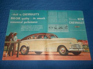 1946 2 Page Car Ad Vintage Chevy Chevrolet Fleetline Fleet Line Cowboy Campaign