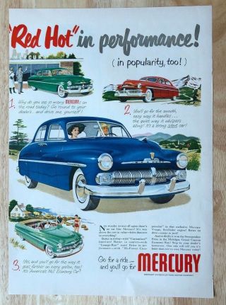 Print Ad 1950 Mercury Hot In Performance Vintage Auto 4 Models