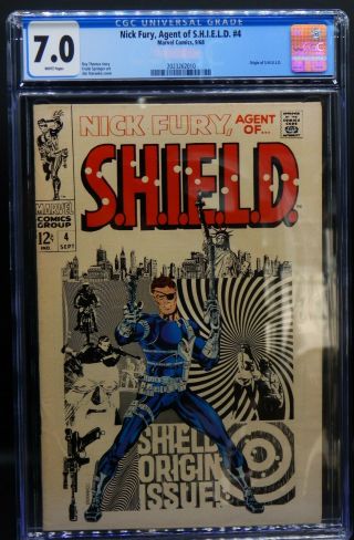 Cgc 7.  0 Marvel Comics Nick Fury Agent Of Shield 4 White Pages Jim Steranko