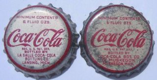 Lansing And Muskegon Michigan Coca - Cola Bottle Caps 1950 