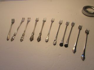 Assorted Eleven (11) Silver Plated Pickle Forks Or Olive Fork