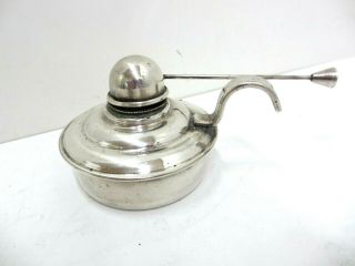 Antique Silver Plated Oil Lamp With Built - In Flip - Top Snuffer