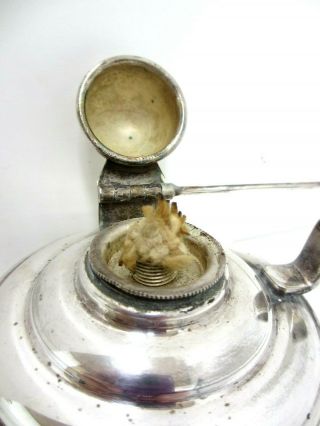 Antique Silver Plated Oil Lamp with Built - In Flip - Top Snuffer 2