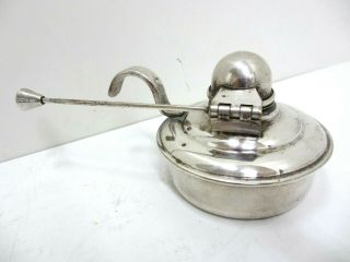 Antique Silver Plated Oil Lamp with Built - In Flip - Top Snuffer 3