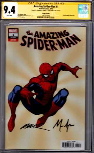 Spider - Man 1 Cheung Variant Cover Cgc Ss 9.  4 Sigs By Spencer & Ramos
