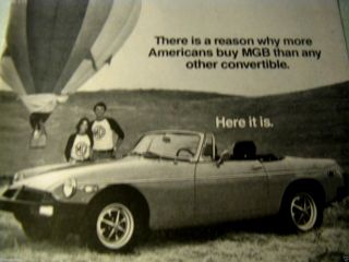 1979 MGB Convertible Hot Air Balloon Print Ad 8.  5 x 11 