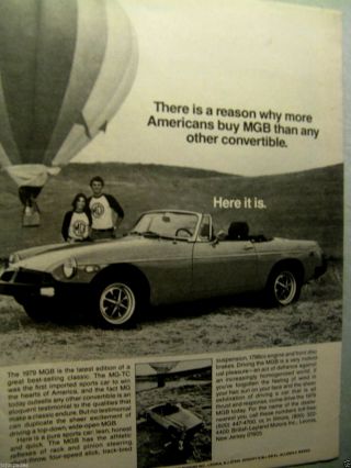 1979 MGB Convertible Hot Air Balloon Print Ad 8.  5 x 11 