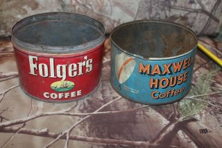 VINTAGE FOLGERS AND MAXWELL HOUSE COFFEE HALF CANS - NO DENTS 2