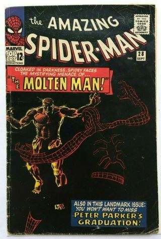 The Spider - Man 28 Sept 1965,  Marvel 1st Molten Man Fn - 5.  5 Tight Staples
