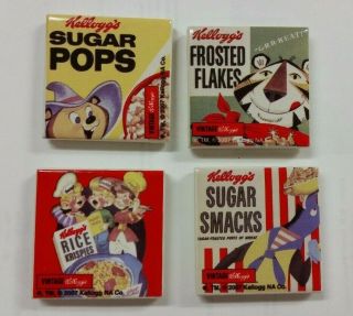 Kelloggs Ceramic Set/4 Frosted Flakes Smacks Rice Krispies Sugar Pops Magnets