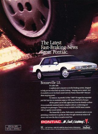 1991 Pontiac Bonneville Le Sedan - Classic Vintage Advertisement Ad H10