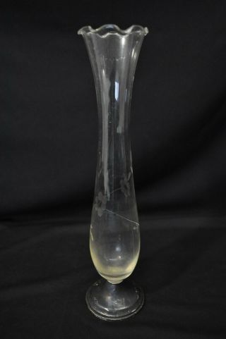 Vintage Towle Glass Vase W/etched Floral Design & Sterling Silver.  925 Foot